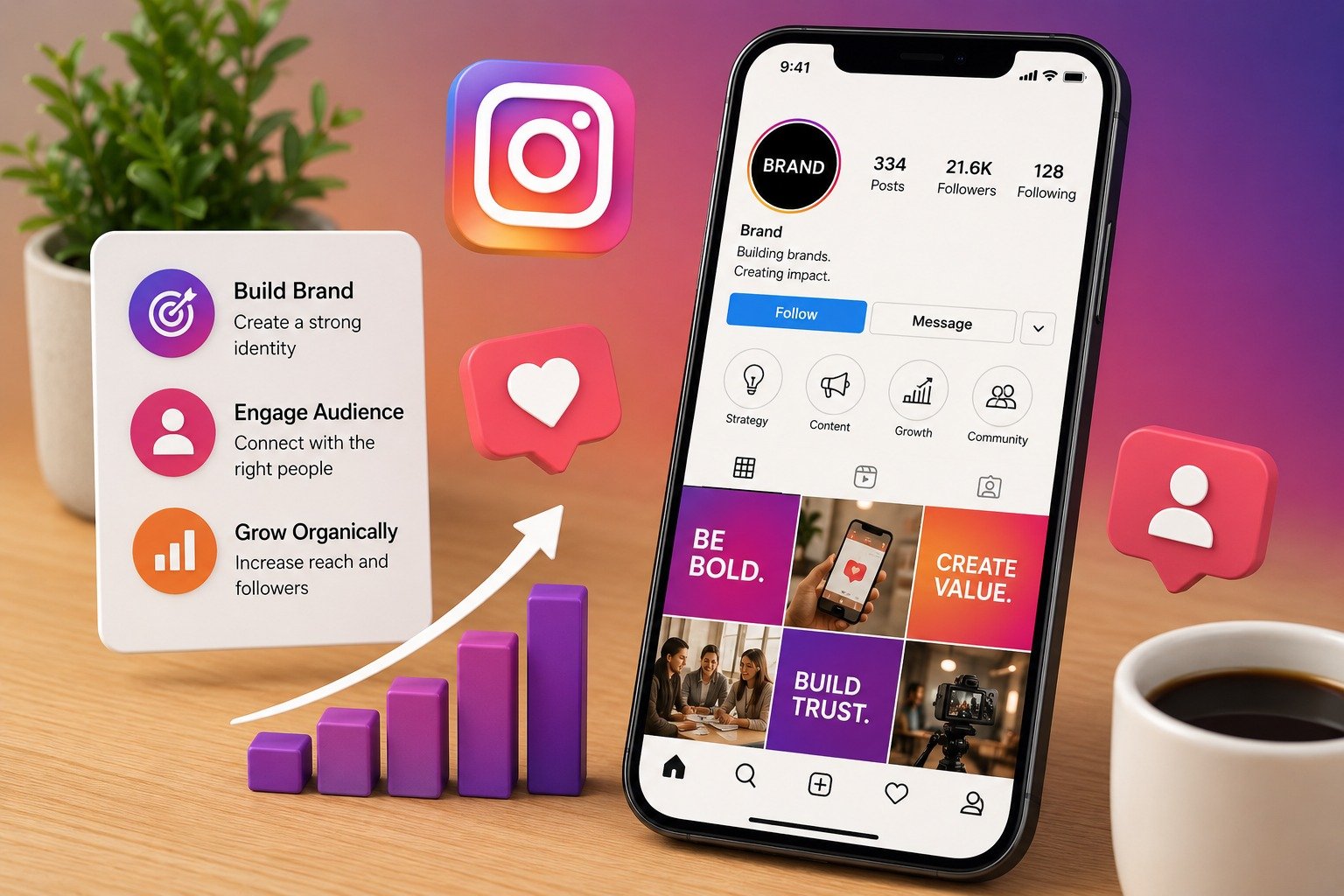 Instagram branding strategy using social media marketing to build engagement and brand presence